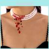 Collier de Perles Goutte de Sang d'Halloween avec Design Géométrique Fait Main pour Femmes