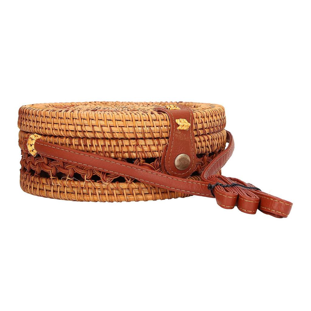 Borsa Rotonda in Rattan Fatta a Mano Elegante Borsa a Spalla Intrecciata a Mano da Donna per Spiaggia Feste Quotidiane Lavorazione a Maglia su Tutto il Lato con Fodera Interna