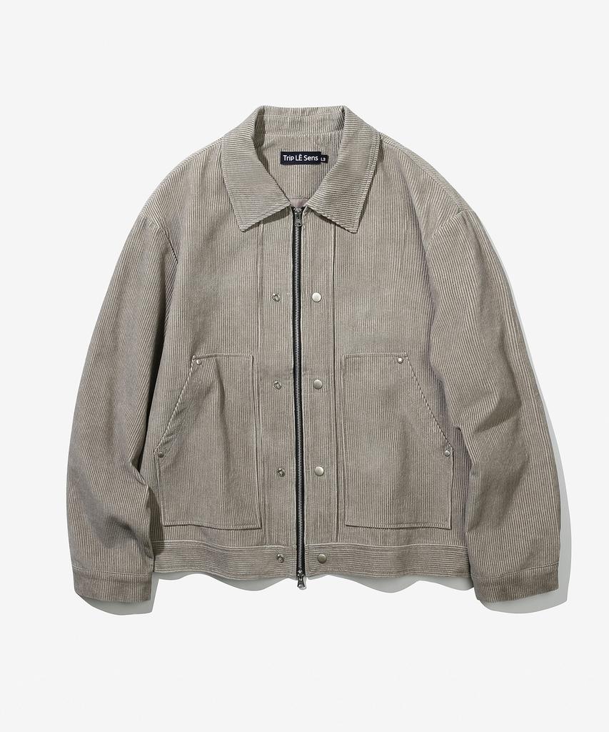 Trip Le Sens Washed Corduroy Double Snap Jacket_Washed Black