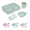 1 Set Practical Compartmentalized Rounded Edges Dinnerware Delicate Bowl Plate Cup Spoon Fork for School