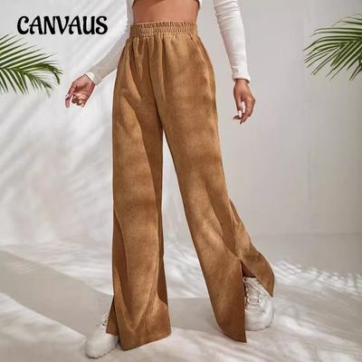Women's Oversized New High Waisted Casual Solid Color Corduroy Splicing Slit Hem Pants