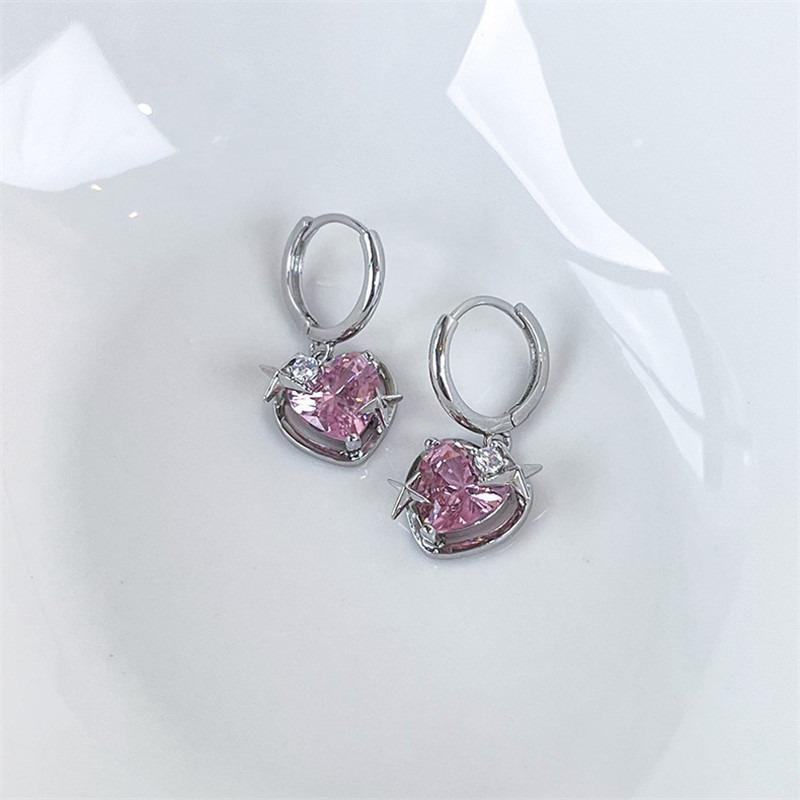 

Модные серьги-подвески в форме сердца с розовым цирконием для женщин и девушек, милые, классные, эстетичные, Y2K, аксессуары, ювелирные изделия, подарок A