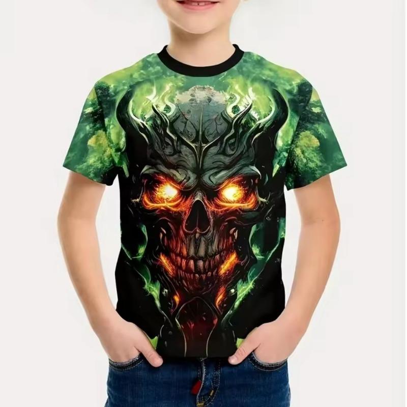 Boys Clothes Horror Skull 3D Print Graphic T Shirts Outdoor Fun Children's Clothing Summer Casual Short Sleeves Children's T-Shirt