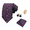 Men's Tie, Pocket Square, and Cufflinks 4-Piece Set - Cashew Flower Design, High-End Feel, 8cm Tie