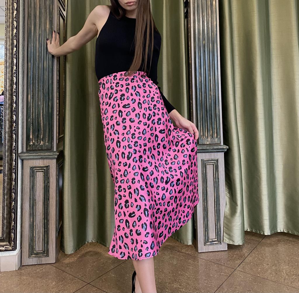 Юбка атласная MZR 20470 S розовый леопард