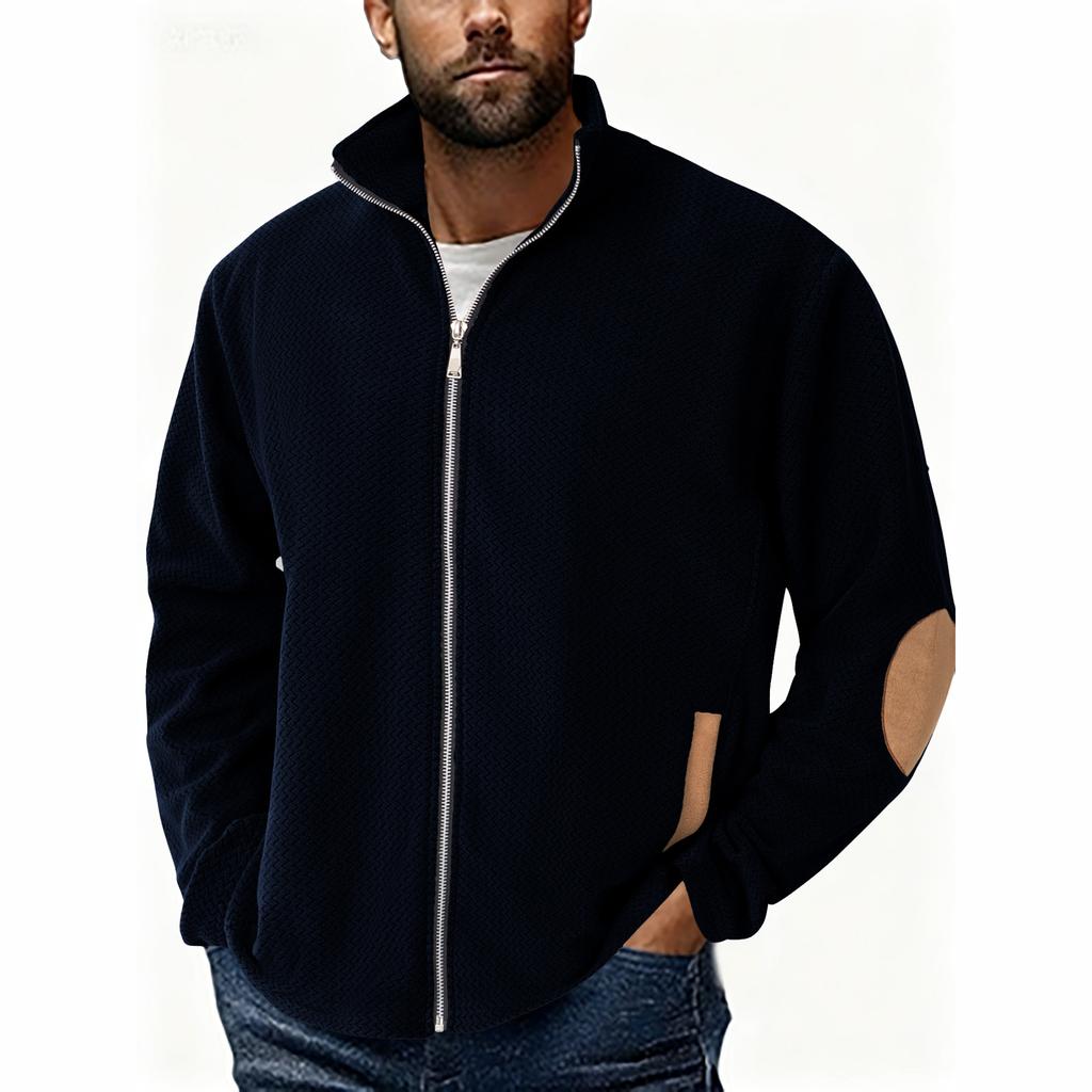 Herren Zip-Up Hoodie Vintage Gefüttertes Sweatshirt Fleece Full-Zip Winter Warme Jacken mit Ellbogenflicken