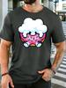 Cute Cartoon Hiding In Pink Donut Unisexs Front Print T Shirt Sweet Dessert Graphic Tee Casual Short Sleeve Top Food Lover Gift