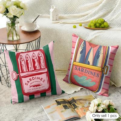 CoastalCharm Sardine Can Funny Cushion Cover Natural Linen Organic Fabric DoubleSided Printing Sofa Home Decor Gift Pillow Case