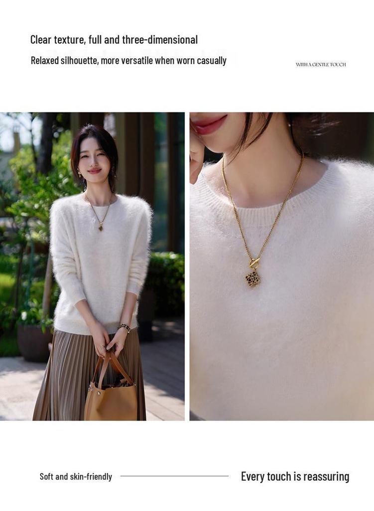 Women's Seamless Brushed Wool Cashmere Sweater - Ready-to-Wear Knitwear Base Layer