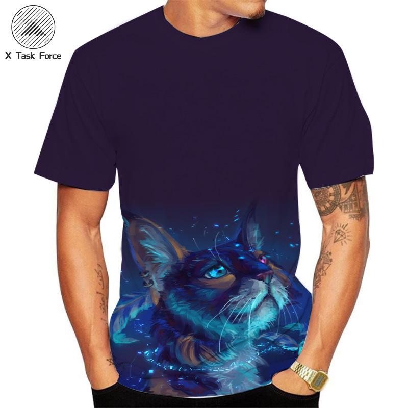 Summer Round Neck 3D Cat Printed Top Fashionable Casual Short Sleeved Men's T-shirts