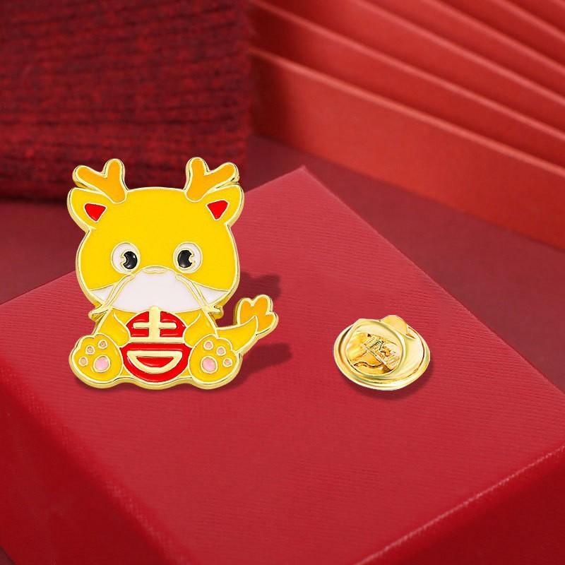 Retro Zodiac Products, Guochao Cartoon Faucet Brooch, Piercing Horse Needle, Oriental Dragon Men'S Suit Accessories Badge