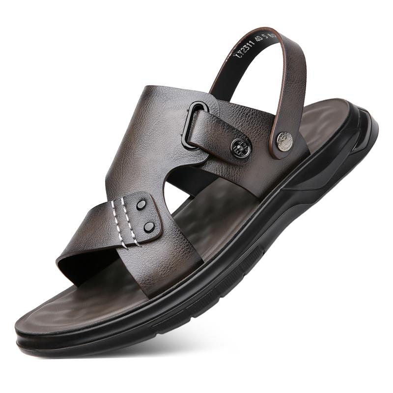 

2024 Лето Новые Модные Мужские Белые Кожаные Сандалии Уличные Удобные Дышащие Спортивные Повседневные Нескользящие Пляжные Роскошные Сандалии 44 серый