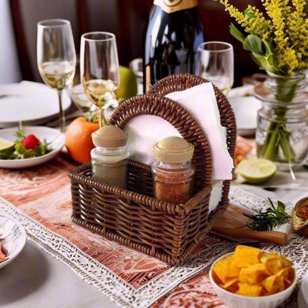 Decorative Imitation Rattan Napkin Holder Plastic Desktop Tissue Holder for Home