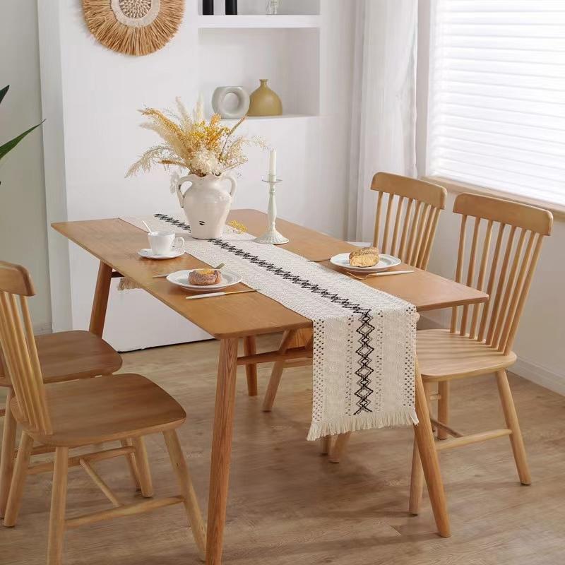 Boho Table Runner for Home Decor Beige & Brown Weave Farmhouse Table Runner with Tassels for Bohemian Dining Bedroom Decor