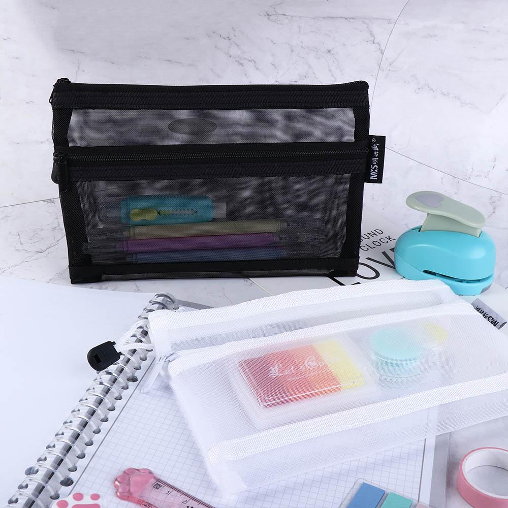 Pencil Case File Folder Double Mesh Pencil Bag School Stationery Supplies Cosmetic Storage Bag