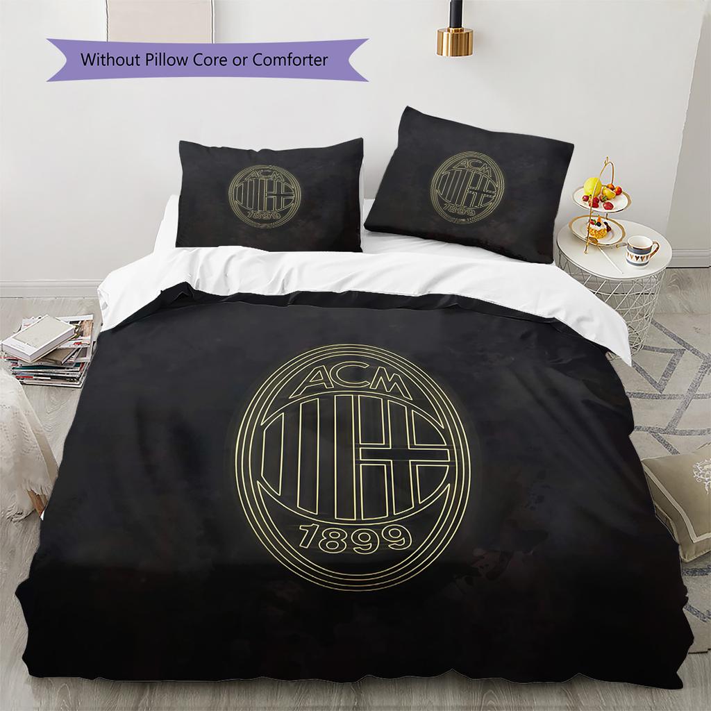 Associazione Calcio Milan Pattern Bedding Quilt Set  Home Decoration  Gift (1 * Duvet Cover + 2 * Pillowcase  Without Core)