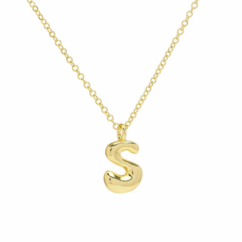 18K Gold Plated Balloon Bubble Hip Hop Necklace with 26 English Letters for Women
