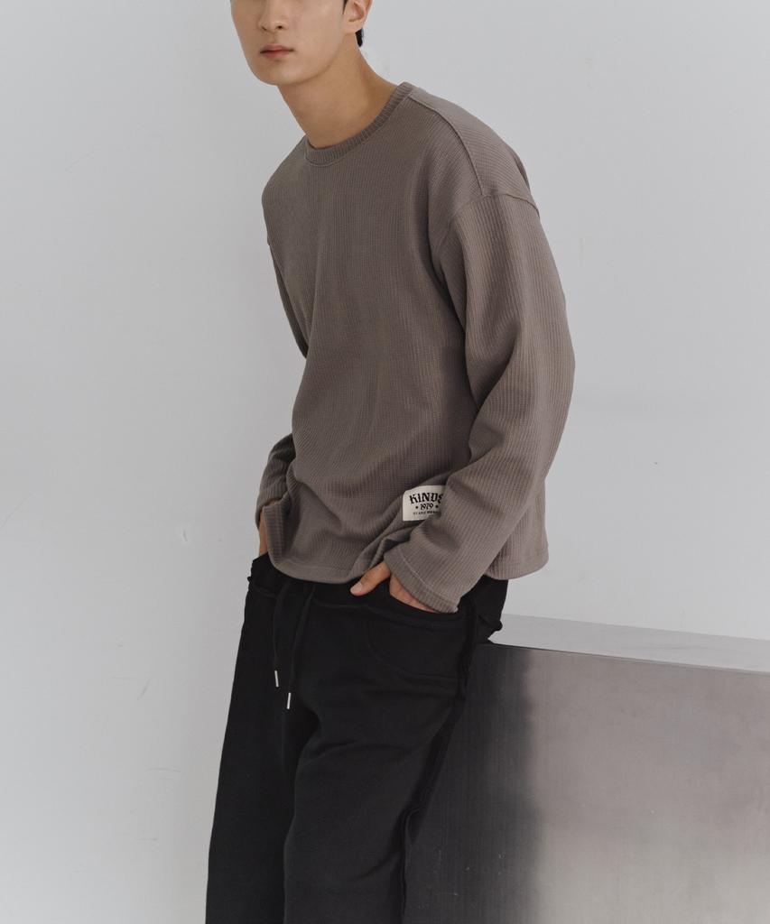 Kainjeu Waffle Tag Long Sleeve T-Shirt_Khaki