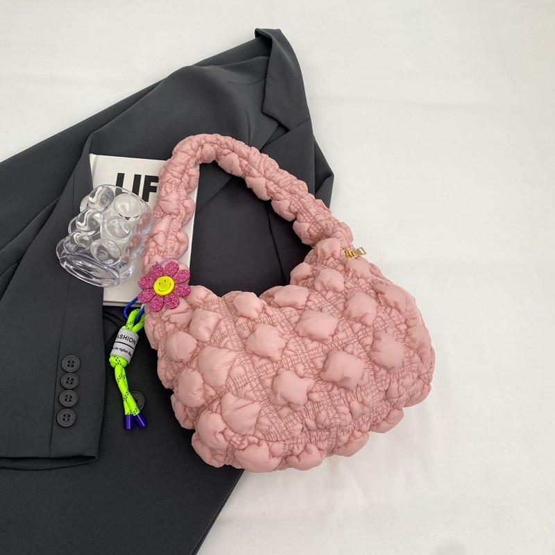 Ielgy Pleated Cloud Bag Trendy Bubble Dumpling Bag Quilted One-Shoulder Fashion Casual Underarm Bag