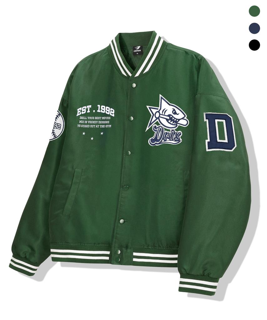 Drix Shark Logo Patched Varsity Jacket_Green
