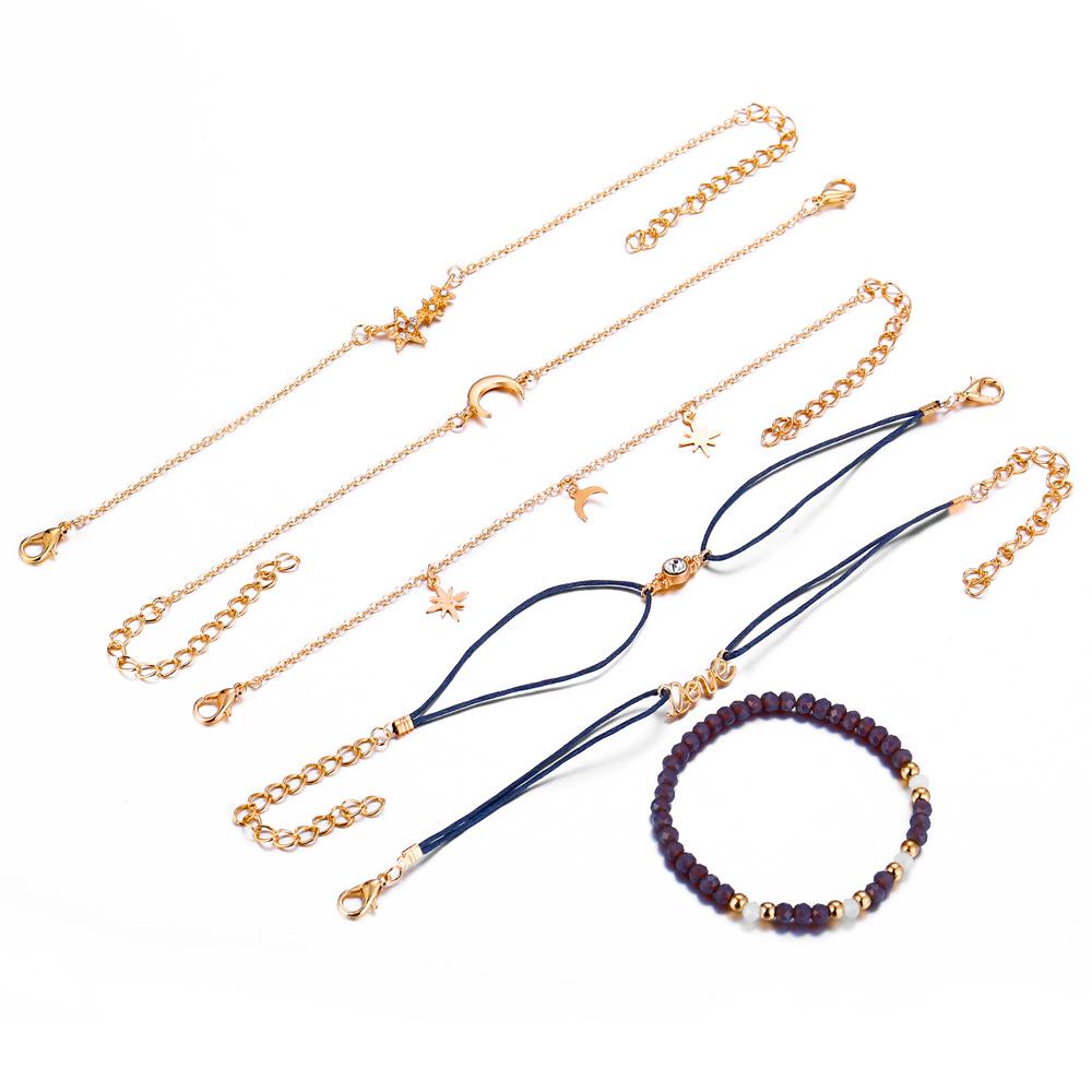 European-American Bestseller: Love, Star, and Moon Bracelet Set (6 Pieces)