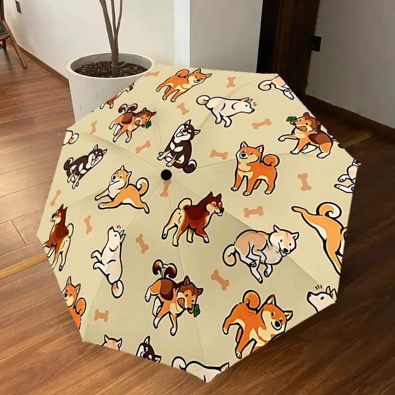 1PC Dog Pattern Umbrella-8-Rib Reinforced, Automatic Open, Lightweight & Durable, Cute Fashion Accessory for Outdoor-A1293