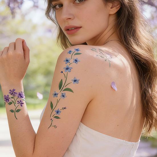 Jijijing 1 Sheet Colorful Flower Tattoo Stickers, Waterproof Temporary Fake Arm Chest Shoulder Tattoos for Women