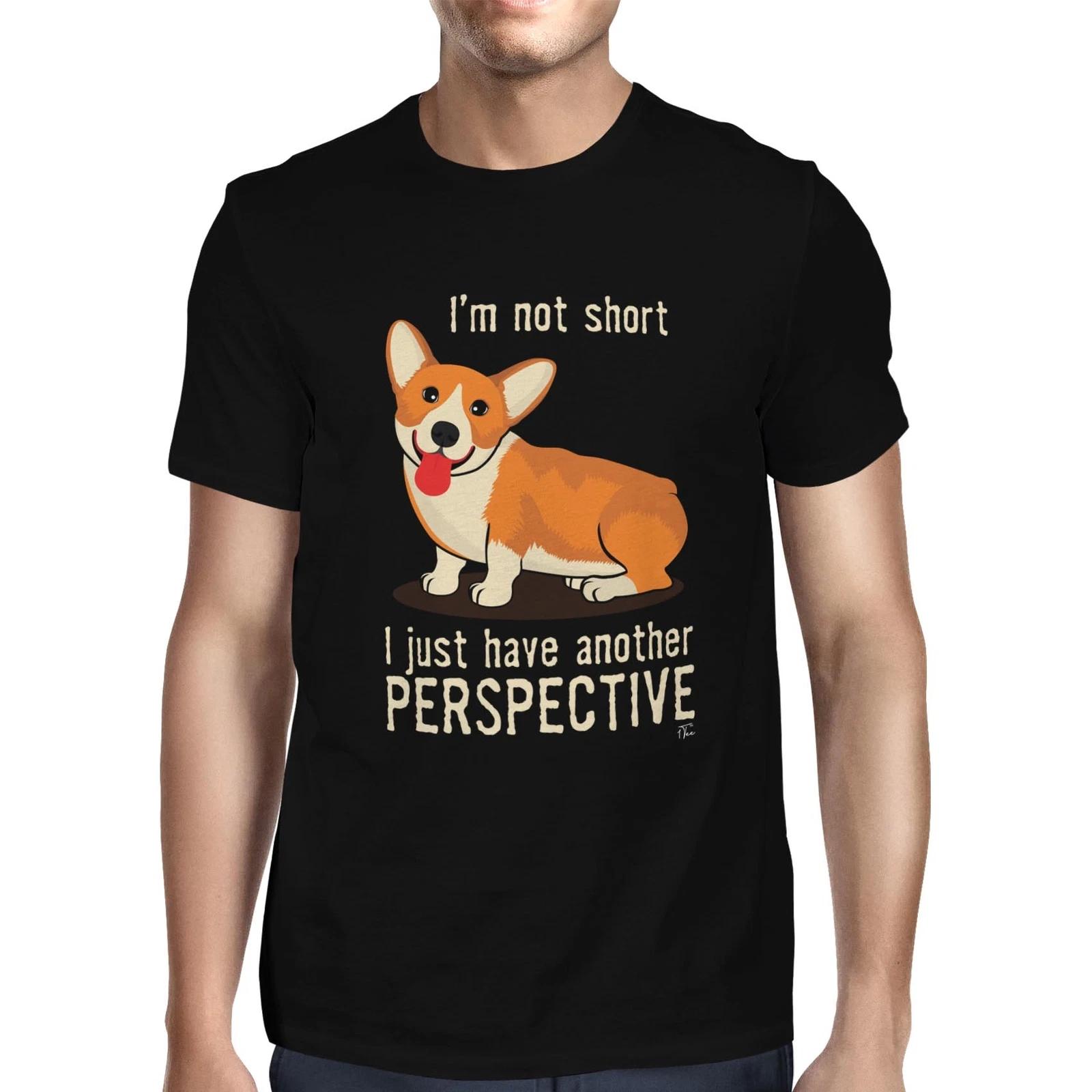 1Tee Mens I m Not Short, I Just Have Another Perspective Corgi Dog T-Shirt S