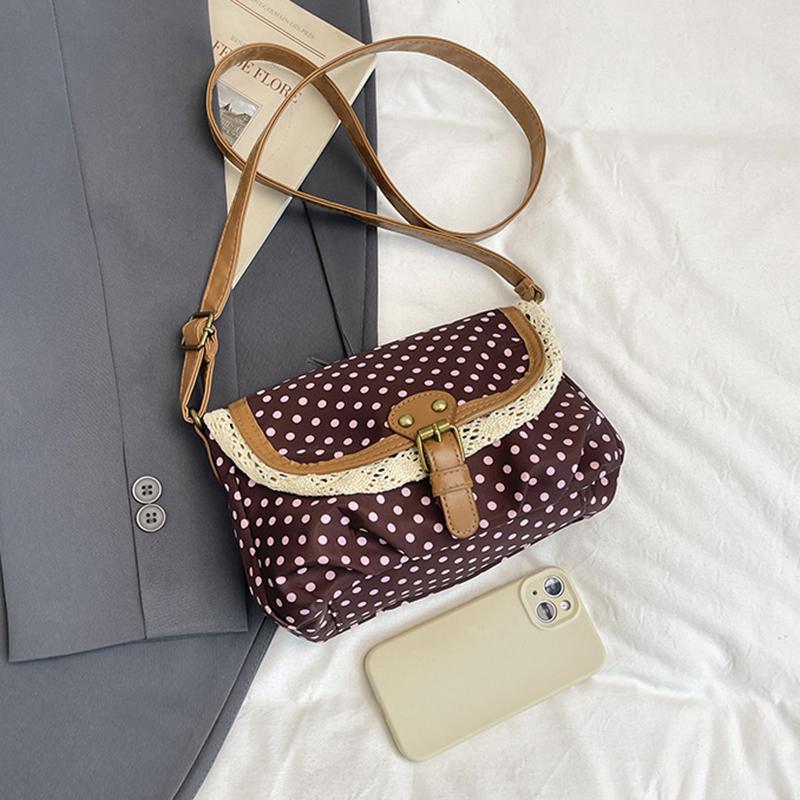 Modische Leinwand-Umhängetasche im koreanischen Stil Neue gepunktete Spitze Schultertasche Süß Exquisit Retro Kontrastfarben Design Damen Taschen KTB