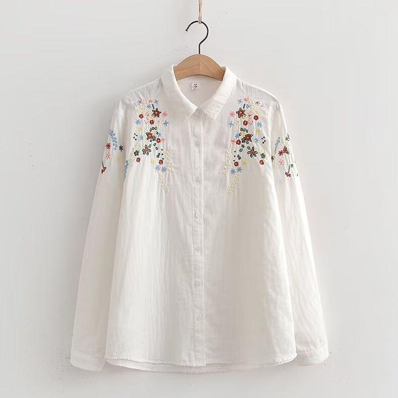 Cartoon Flower Loose Double-Layer Cotton Yarn Long Sleeves Artsy