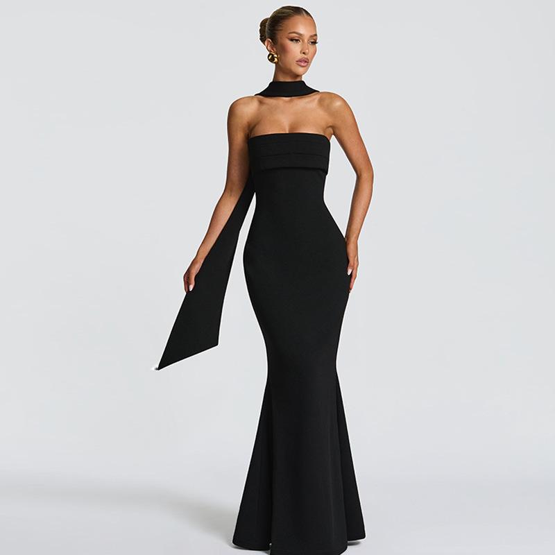 Import and Export Party Dress Women's Temperament Elegant Slim Tube Top Streamer Hip Wrap Dress