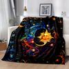 Vibrant 3D Sun & Moon Starry Sky Flannel Blanket - Soft, Warm, All-Season Cozy Throw for Living Room, Bedroom, Sofa, Picnic & Vi