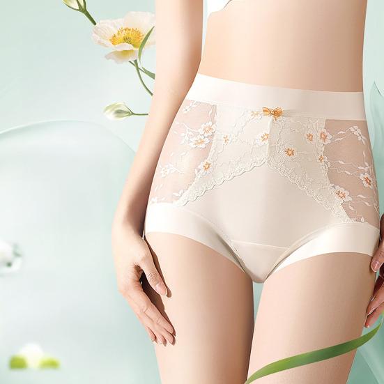 Women's High Waisted Underwear Ladies Sexy Lace Ice Silk Panties Full Coverage Breathable Soft Stretch Briefs