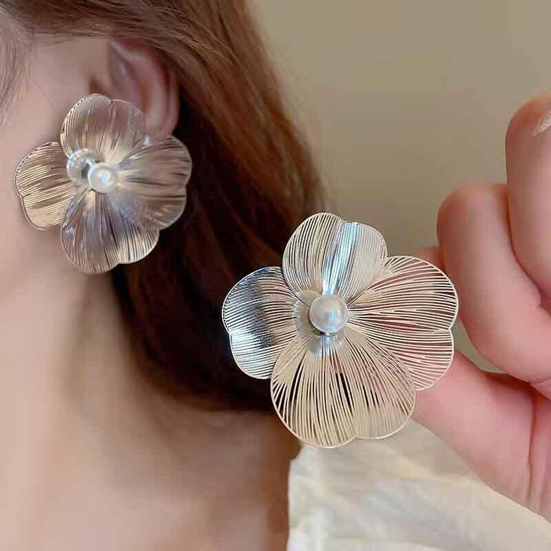 Trendy Exaggerated Zircon Metal Flower Tassel Long Drop Earrings For Women Design Party Jewelry Gift