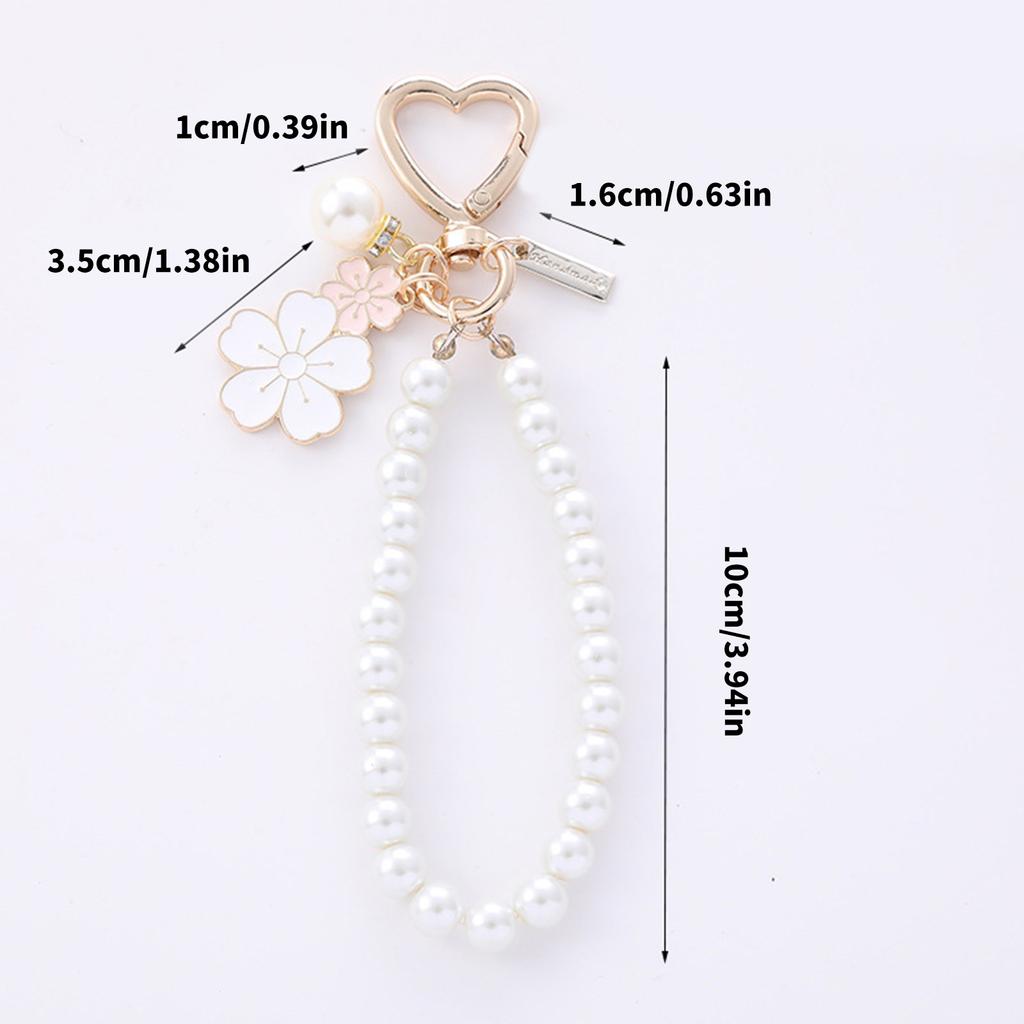 Stylish Dual Color Floral Letter Pearls Keychain Versatile Floral Pearls Keychain with Letter Card Charm For Keys Bags