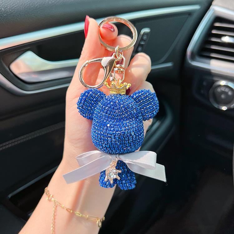 Stylish Diamond Crown Bear Keychain with Ribbon - Charming Doll Accessory and Elegant Gift