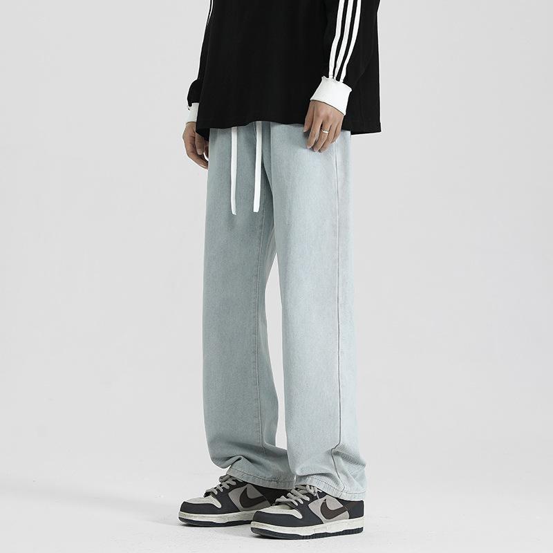 

Светло-голубые джинсы в стиле ретро, мужские, весна-осень, прямые свободные брюки, широкие универсальные повседневные брюки 3XL