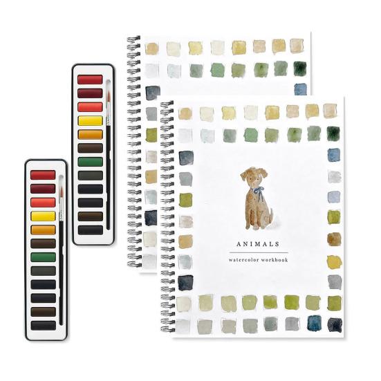 Yousheng Watercolor Workbook for Beginners 12 Colors Watercolor Paint Set Birds Flower Dogs Watercolor Book Art Craft Supplies for Kids Adults Teens