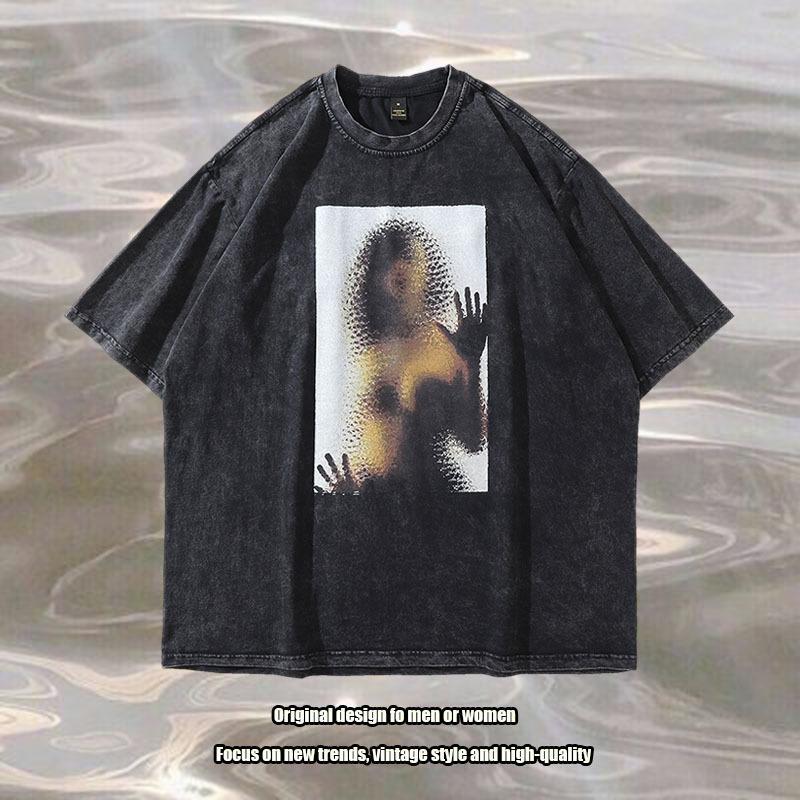 American Vibe Lazy Wind Wash Old Small Neckline Short Sleeve T-Shirt Men'S Casual Street Tide Brand Half Sleeve Tee