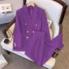 Female Spring/Fall Solid-Color Elegant Suit Set Slimming Blazer + Relaxed-Fit Trousers Two-Piece Set