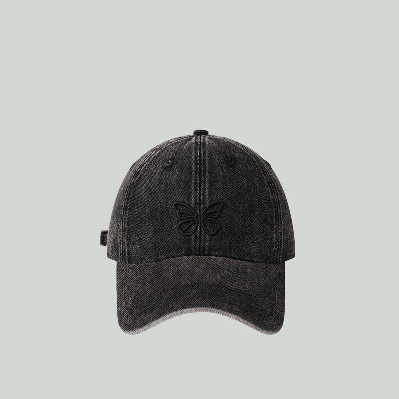 

FITHATUNME Summer new butterfly embroidery baseball cap for men and women, sun hat with a round top that makes the face look smaller Adjustable чёрный