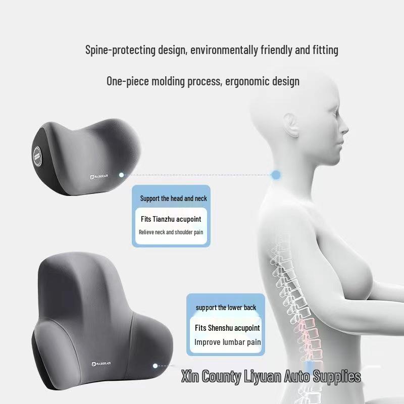 Car Neck and Lumbar Support Set - Headrest and Waist Cushions for Drivers