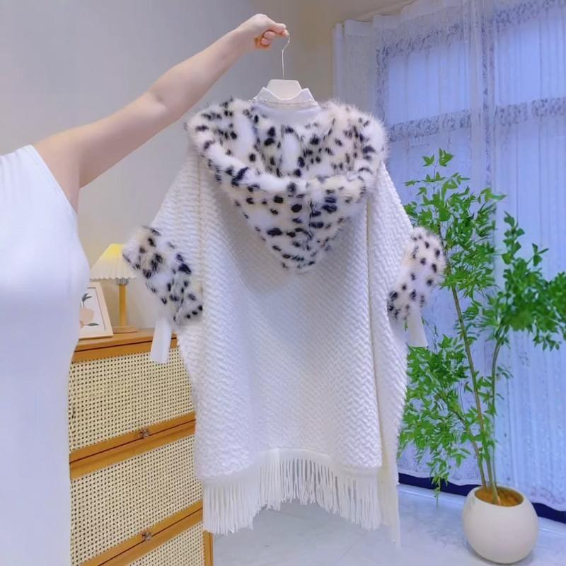 Thirteen Lines Of High-End Cardigan, Plush And Thickened Shawl, Women'S Fur Collar, Cape, Coat, Warm Tassel