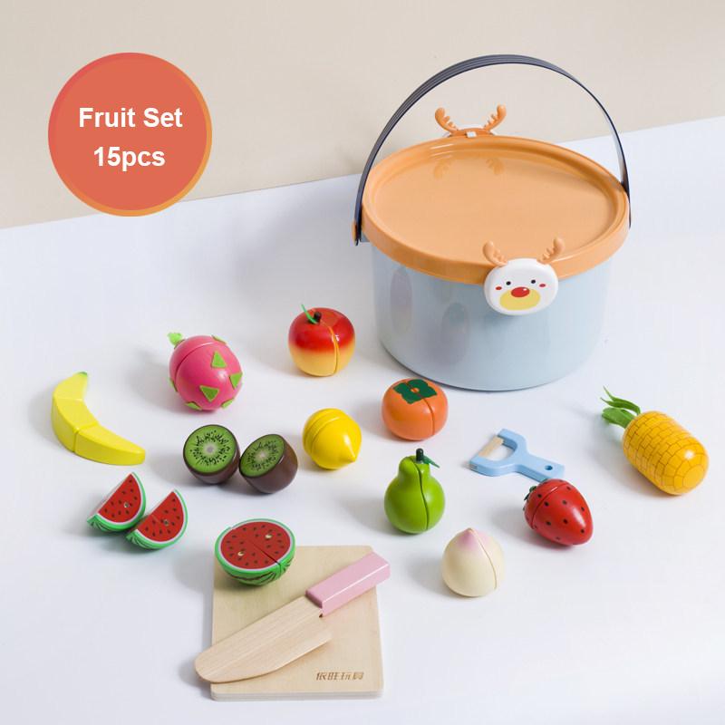Wooden Pretend Play Children Toys Fruit Vegetable Cutting Set for Girl Kitchen Food Play Imitation Game Montessori Education Toy