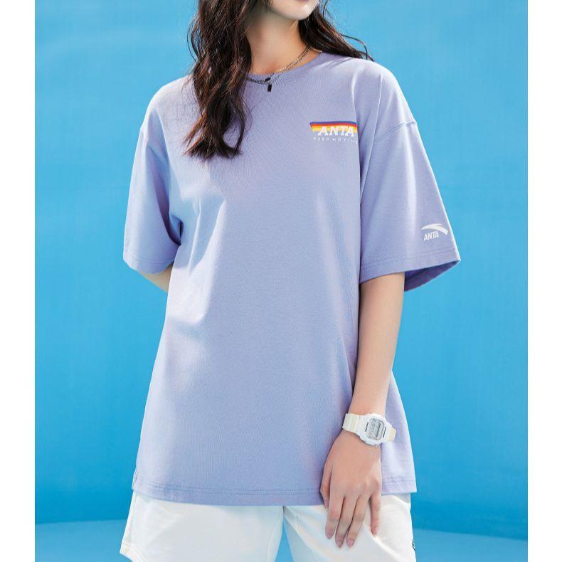 Anta Printed Letter Crew Neck Pullover Short Sleeve T-Shirt Men Tops Purple 152328114-2