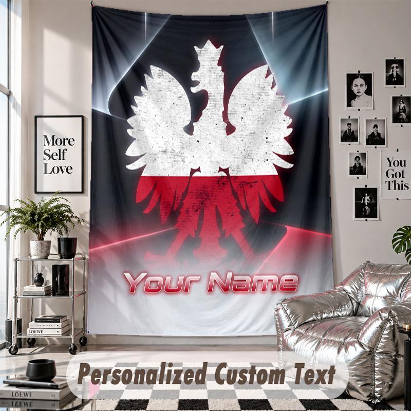 Custom Tapestry Wall Hanging, Poland Football Personalized Name Text Home Wall Decor