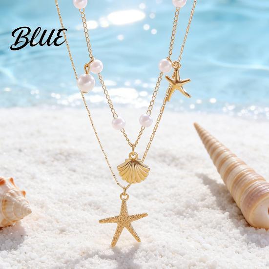 Layered Necklace Double Layer Shell Pendant Lightweight Hypoallergenic Women Faux