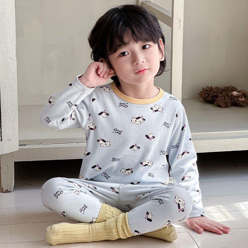 Tagless Kids' Long Johns & Tops Autumn Pajama Set, Class A Cotton, Brushed, for Boys & Girls, Home Wear, Spring/Fall Long Sleeve.