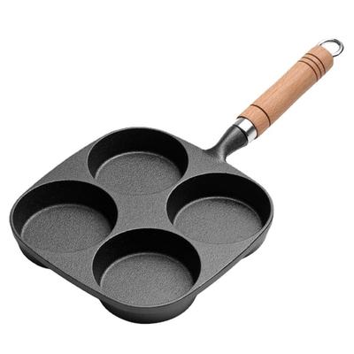 Desirable Cast Iron Fried Egg Pan with Divider, Iron Supplementation, Gas & IH Compatible, 4-Hole Round Frying Pan, Multi-Purpose Pan, Easy To Clean,