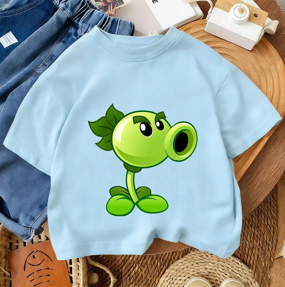 Summer Crew Neck T Shirt For Boys Girls Casual Daily Wear Plants Vs Zombies Cute Kawaii Cartoon Fashion Street Style 314Y